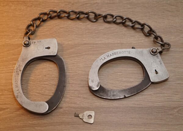 French Vintage Police Issue Long Chain Handcuffs