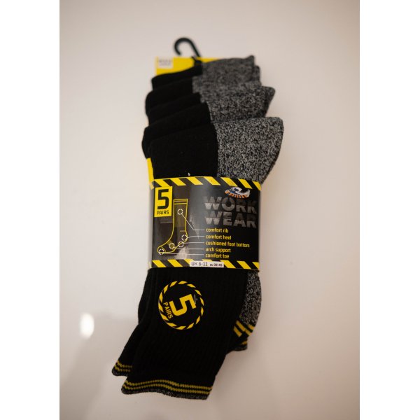 Workwear Construction Size 6 - 11 Socks - 5 Pack