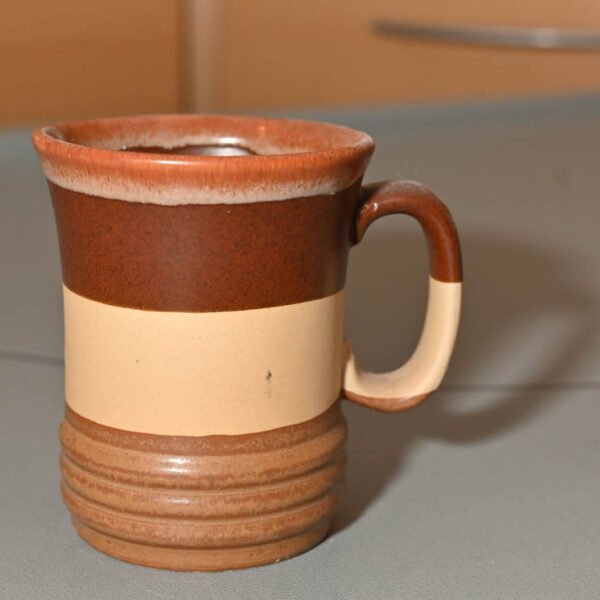 Brown and Cream Striped Vintage 1970s Stoneware Ceramic Mug