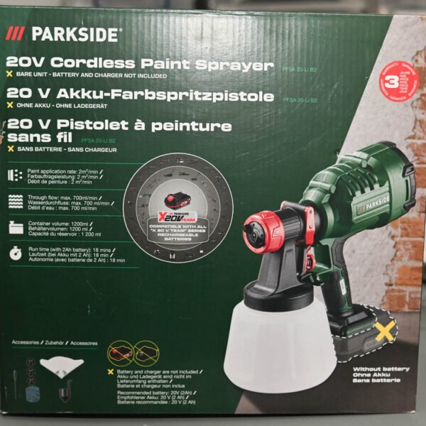 Parkside Cordless Paint Sprayer 20V HVLP Spray Gun Indoor/Outdoor Tool Only 🇩🇪